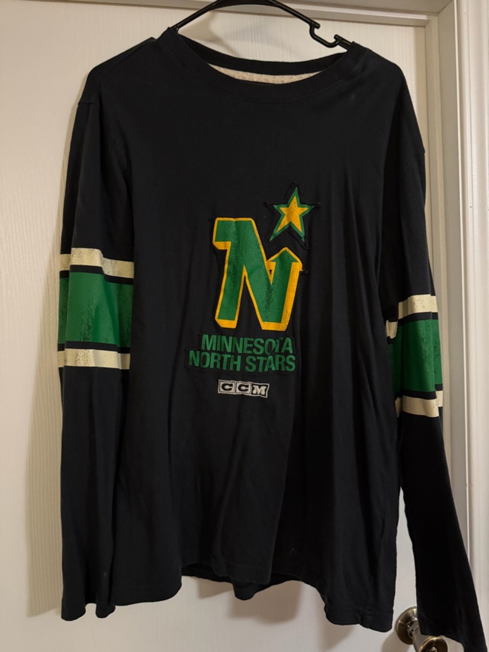CCM Minnesota North Stars Long Sleeve Tee - Black, Green & Yellow
